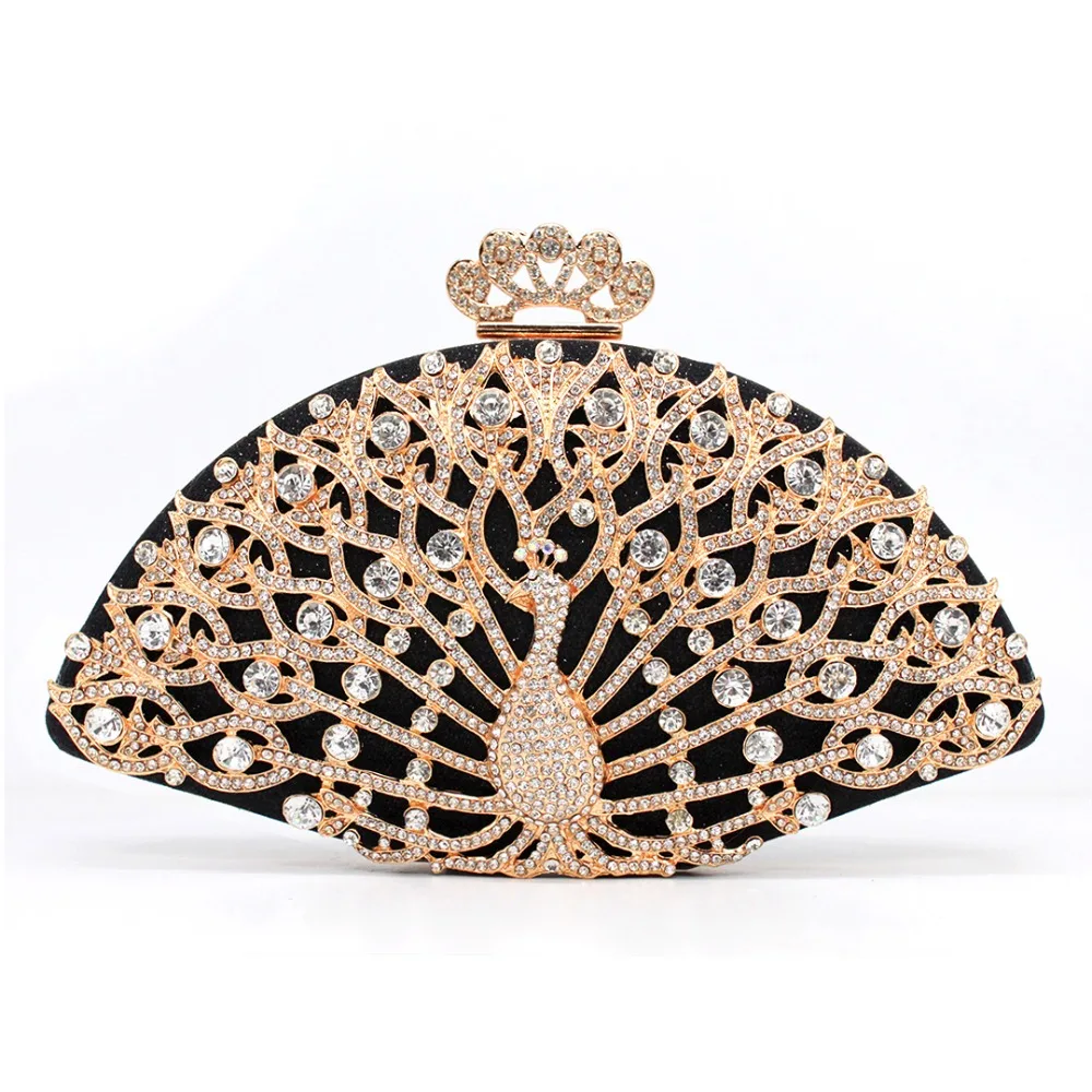 Luxury Designer Women Evening Bag Fashion Golden Metal Crystal Women Evening Bag Clutch Handbag Ladies Wedding Bridal Party Bag