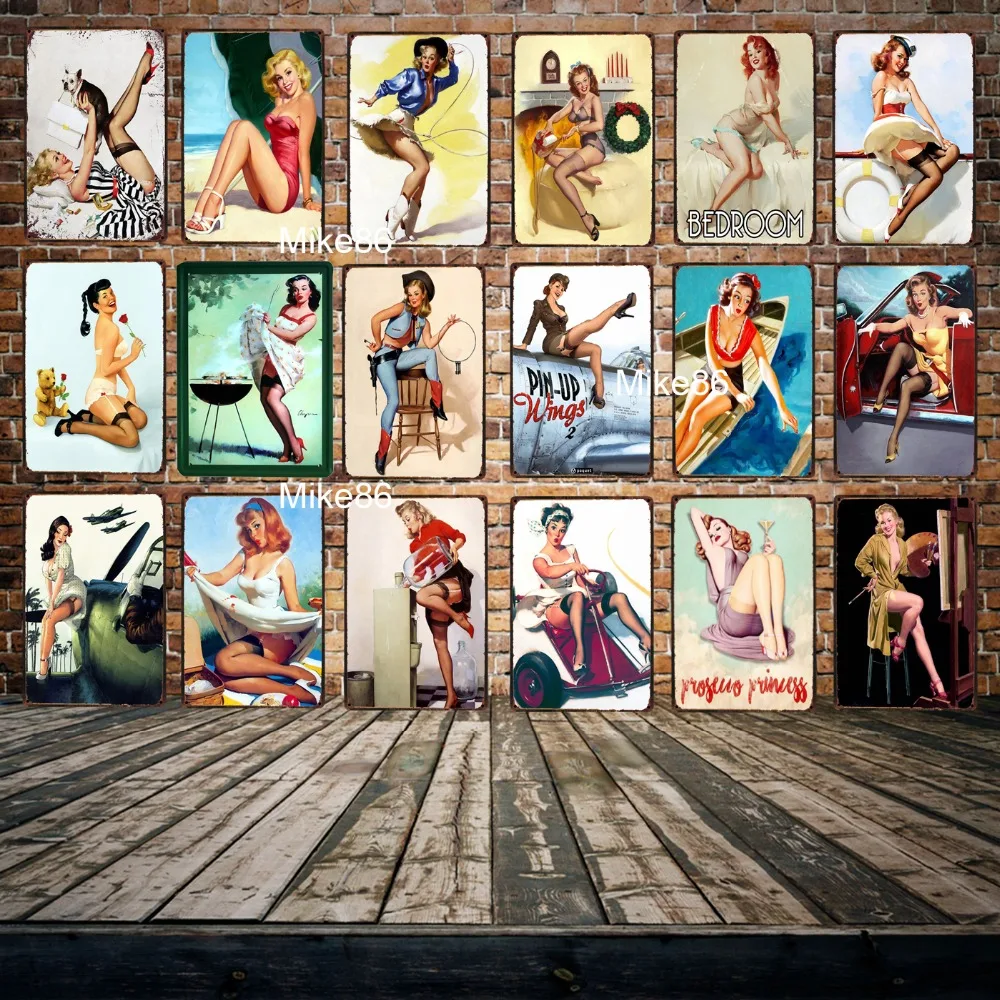 [ Mike86 ] Pin up Lady Tin sign Art  wall Festival decoration Pub Cafe Bar Party Vintage Metal Painting A-254  20*30 CM