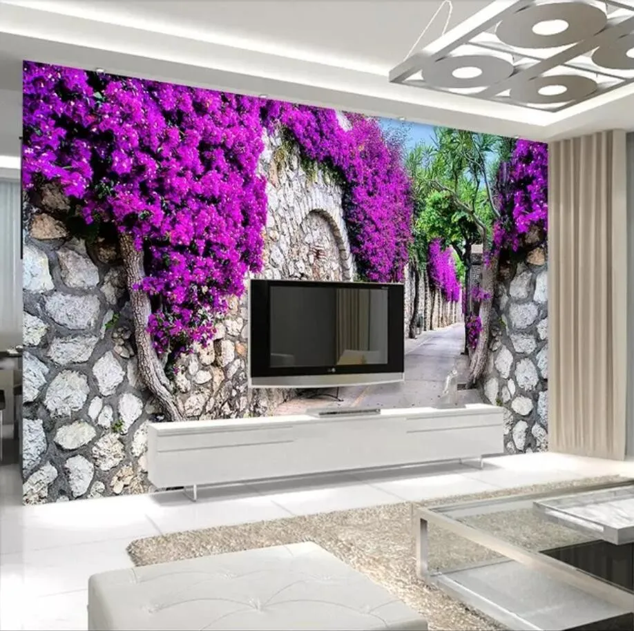 beibehang Custom Wallpaper 3d Photo Murals Purple Flower Stereo Wall Trail Background Wall paper Living Room 3d Wallpaper mural