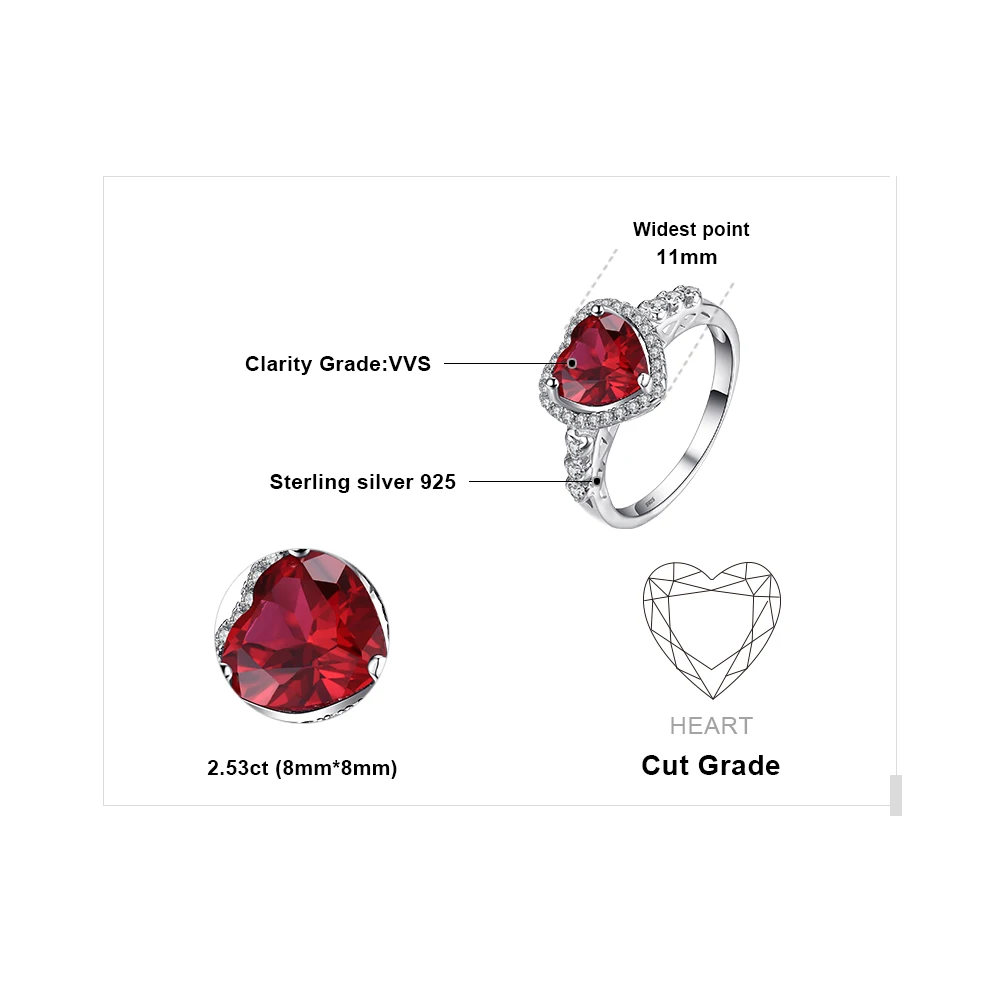 Rings Heart Ruby JewelryPalace Heart Love Created Red Ruby Ring