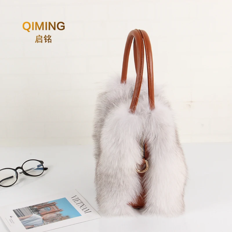 New Genuine Fox Fur Women\'s Handbag Winter Warm Female Fashion Shoulder banquet Genuine Leather Bag Multicolour Fox Fur Bags #1