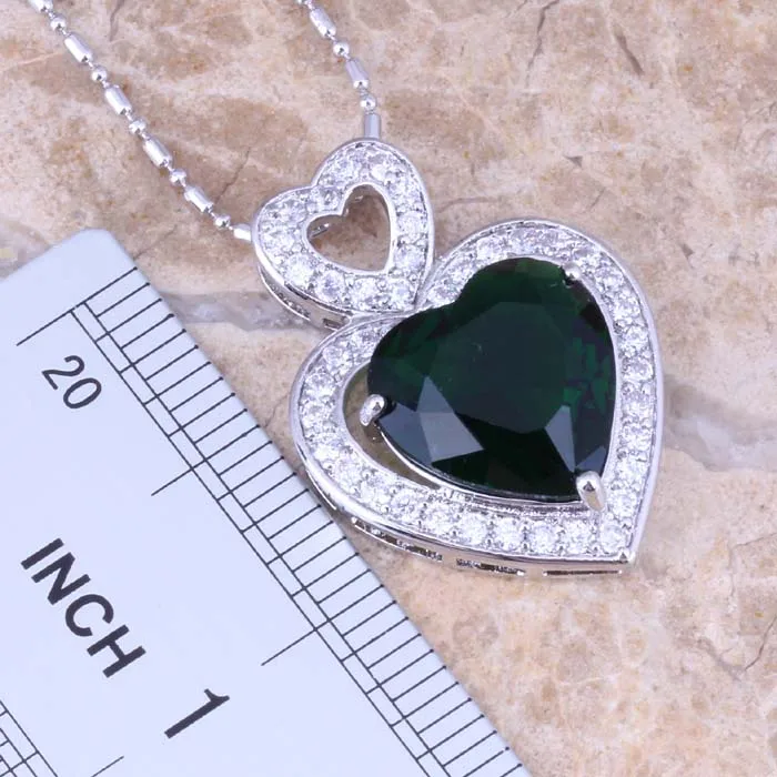 Delightful Green Cubic Zirconia White CZ Silver Plated Earrings Pendant Necklace Jewelry Sets S0752