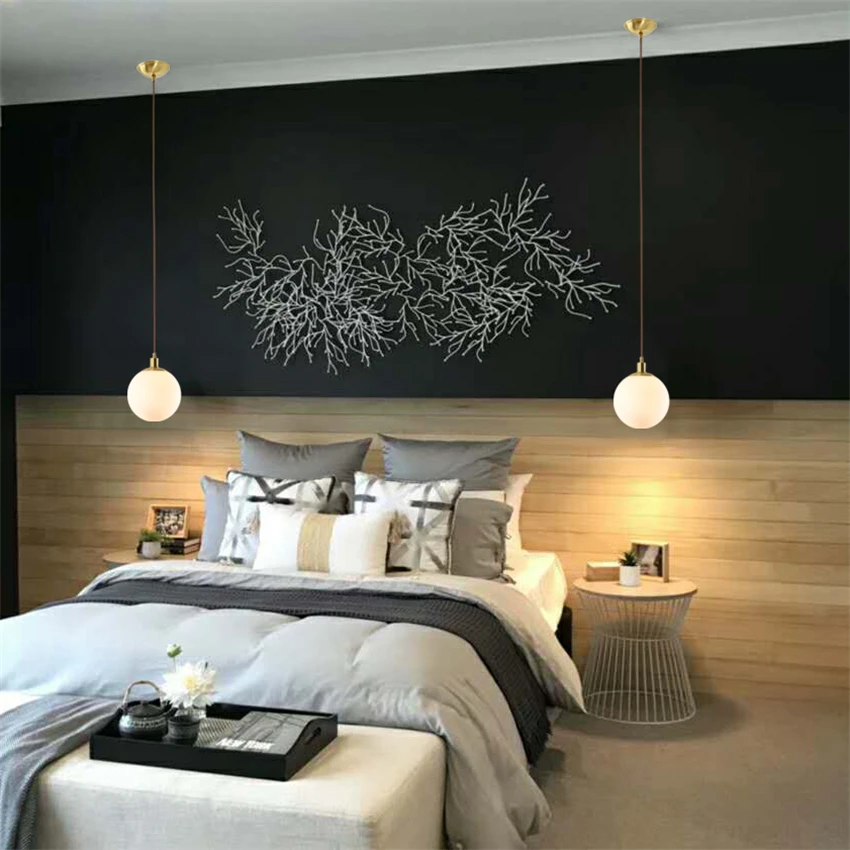 الشمال جميع النحاس الكرة الزجاج E27 قلادة أضواء مطعم بار النحاس غرفة نوم السرير مصابيح معلقة دراسة الملابس متجر الإضاءة #6