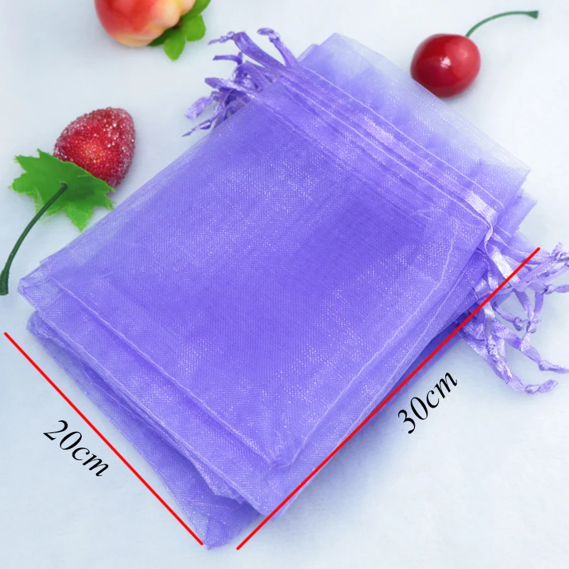 100pcs/lot Wholesle New Violet Drawstring Organza Pouch Gift Bags Fit Wedding Party 20x30cm