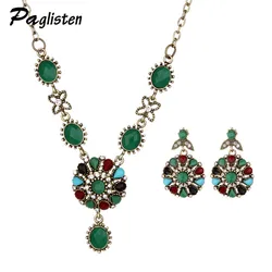 Hot Crystal Flower Wedding Necklace/ Earrings Bohemia Ancient Gold Color Oval Jewelry Sets Engagement Party Gift of love