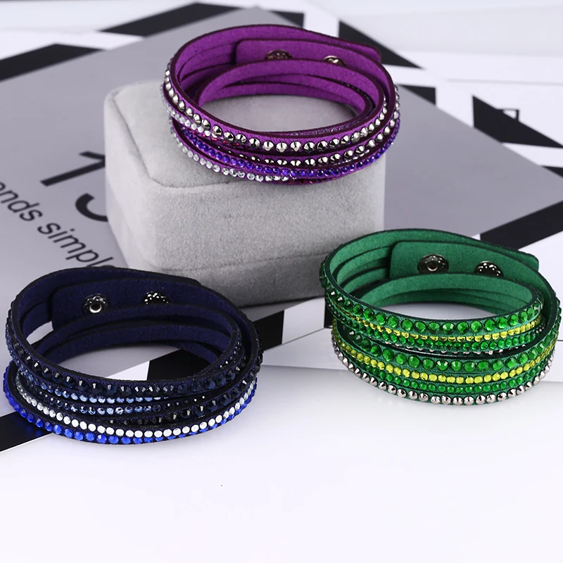 HOCOLE 2019 Trend Rhinestone Leather Bracelet Female Charm Crystal Wrap Multilayer Bracelets For Women Wedding Fashion Jewelry