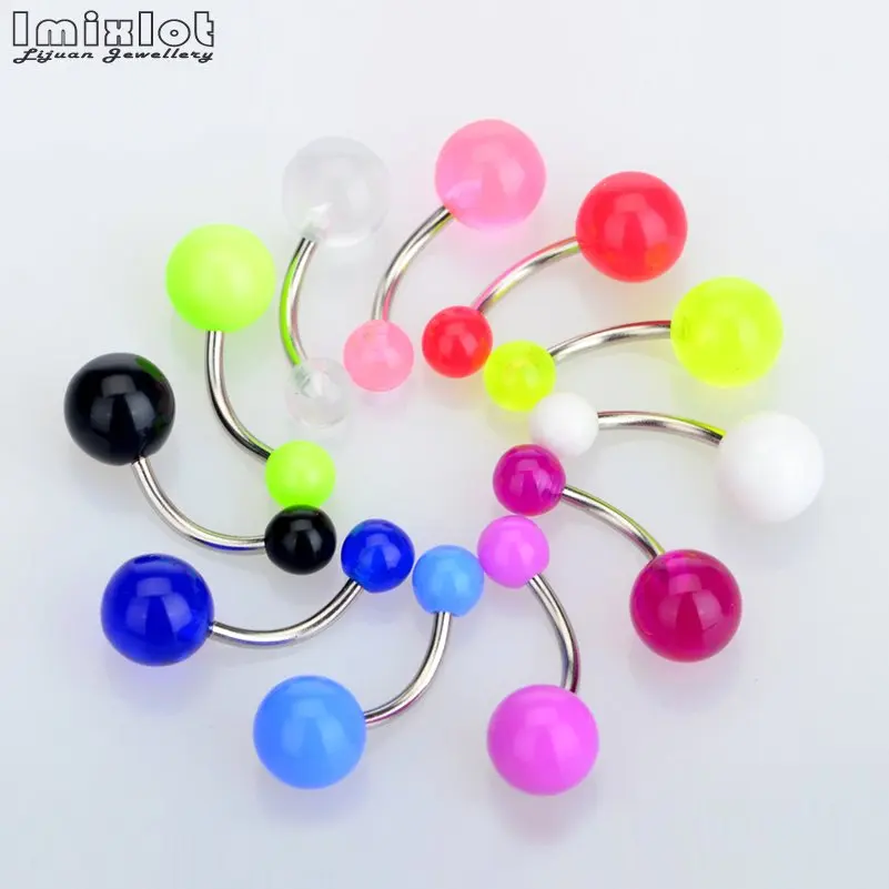 45Pcs Mixed Acrylic Spike/Ball Navel Eyebrow Lip Tongue Ring Nose Rings Studs Belly Piercing Barbell Body Jewelry Wholesale