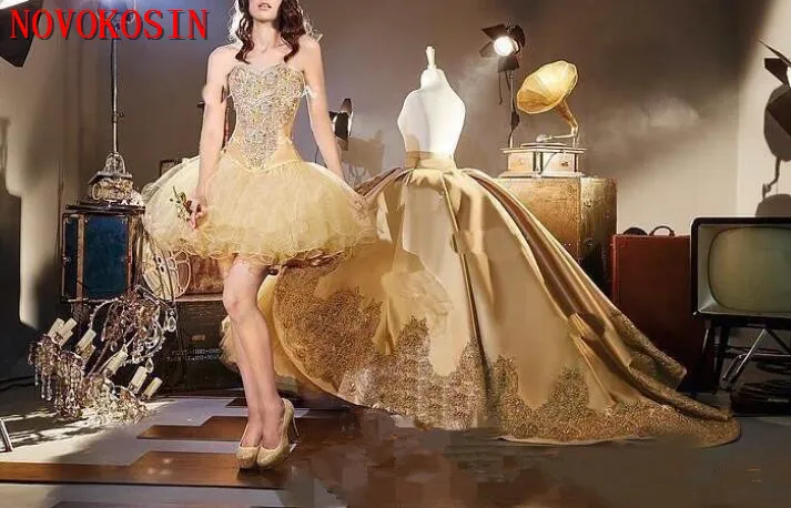 Customize Appliqued 2 Style Ball Gown Tulle Mesh Cocktail Dress With Detachable Train Sweetheart Quinceanera Gown Party Dress