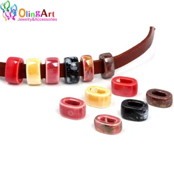OlingArt 18*10mm 6Pcs/lot Leather clasps Ceramic square hole beads New Hot Sale Multicolor mixing DIY Jewelry making leather