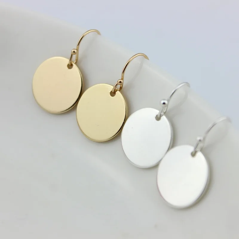 ZWPON Fashion Gold Color Monogram Blank Minimalist Round Circle Disc Drop Earrings for Women Fashion Jewelry