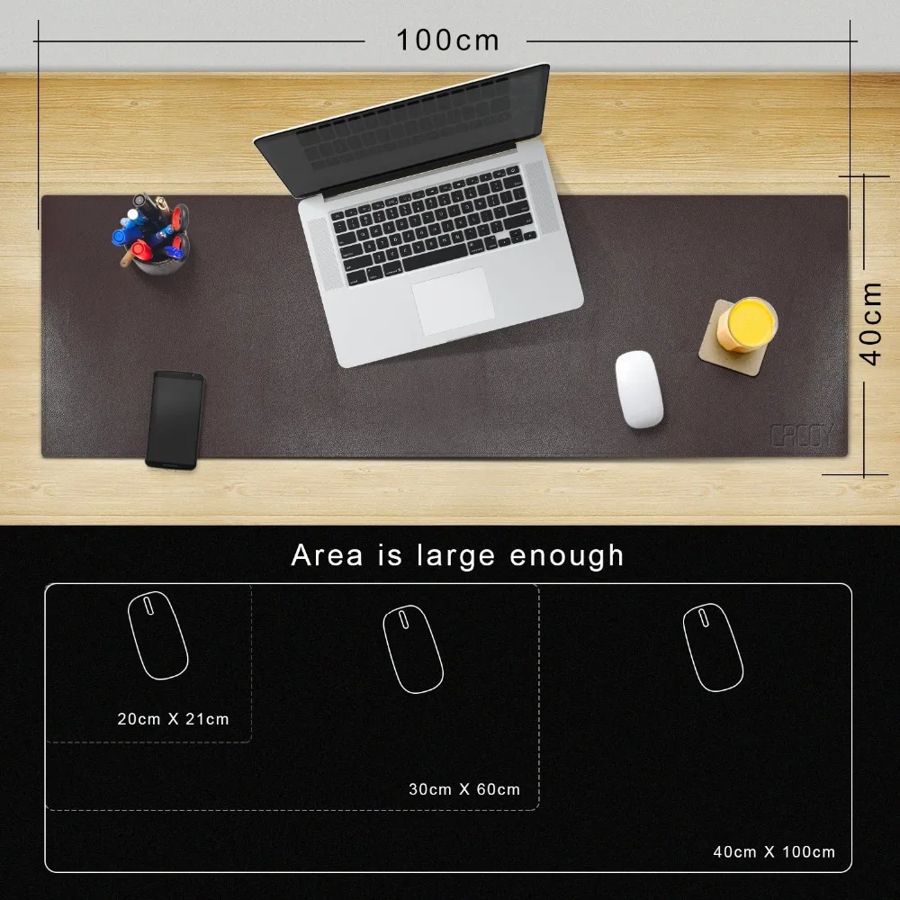 Oversized 100x40cm PU Leather Desk Pad Non-Slip Smooth Mouse Pad Desk Mate Protective Mat for Office Home School Gaming