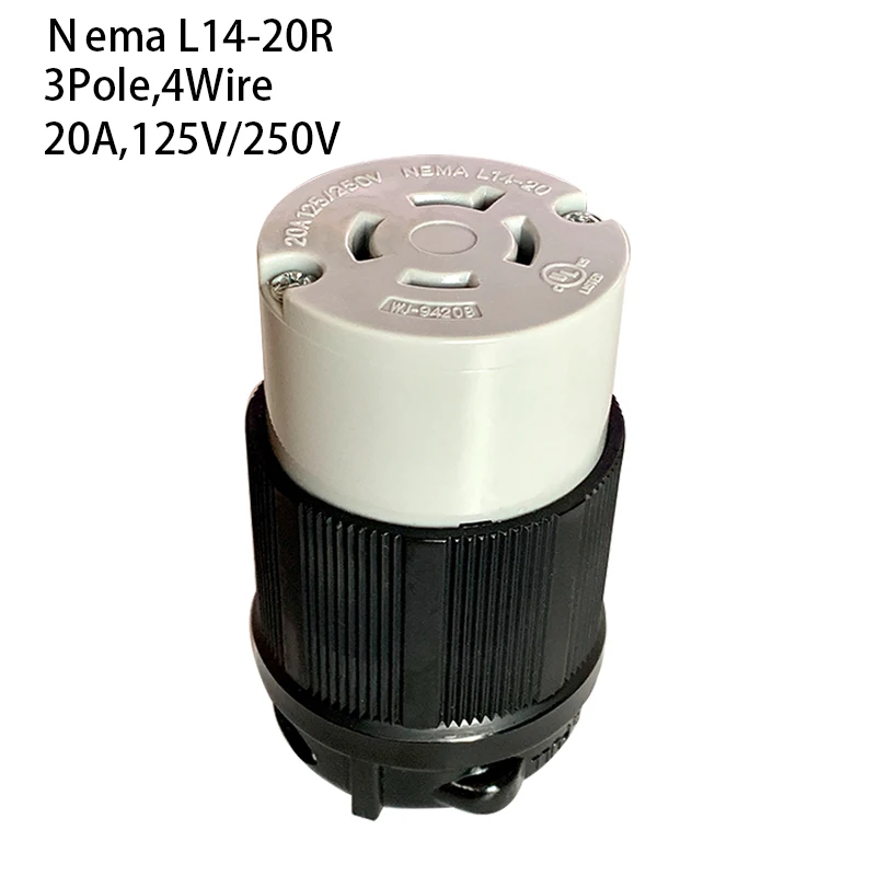 US Nema L4-20R Anti-drop Industrial Female Groungding Locking Connector Socket  3 Pole 4 Wire Electrical Plug 20A 125V/250V