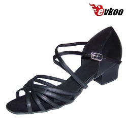 Evkoodance scarpe da ballo latino fai da te ragazze 3cm altezza tacco largo e basso materiale Pu colore nero e kaki per ragazze Evkoo-361