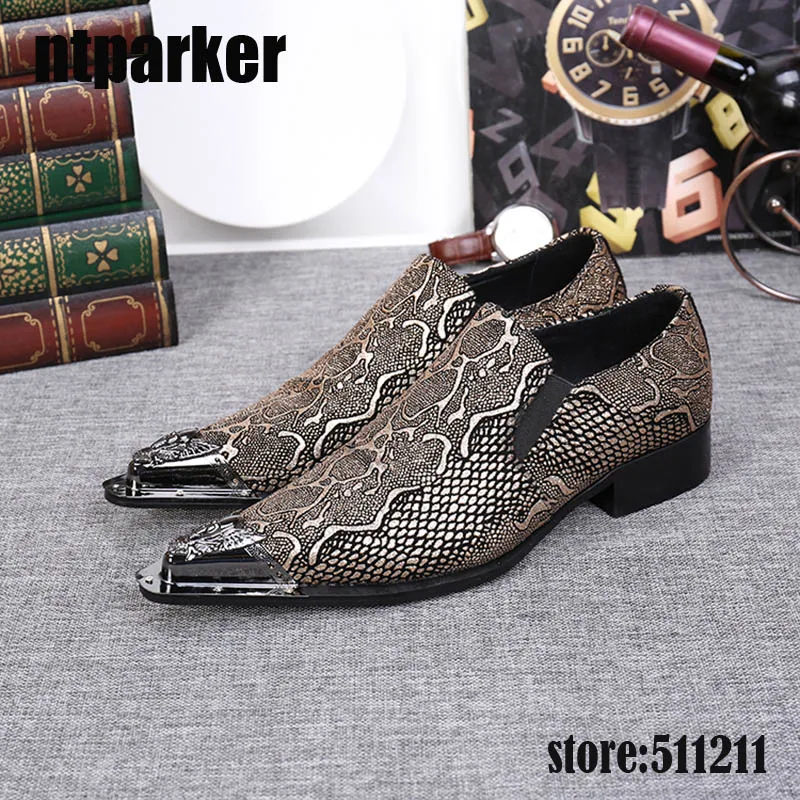 ntparker Big Sizes Men's Shoes Leather Oxfords Shoes Snake Pattern Men's Business Leather Shoes Designer Party, EU38-46!