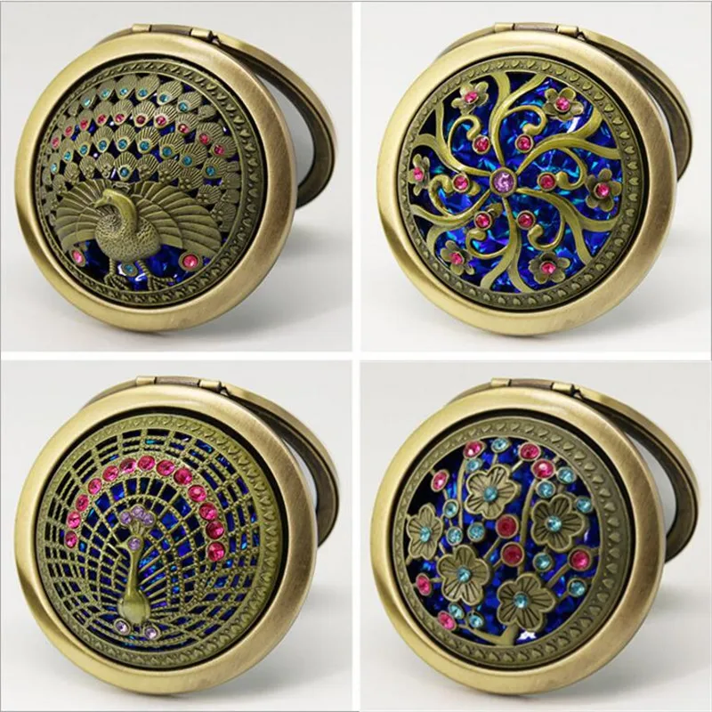 Bronze color flower Metal Portable pocket mirror two-sides folding makeup mirror Vintage butterfly Cosmetic mirrors