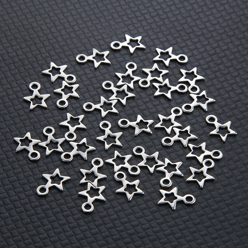 High Quality Stainless Steel Star Pendant Made Charm for Women Bracelet Jewelry Making Metal Hollow Handmade Charms 40Pcs/lot