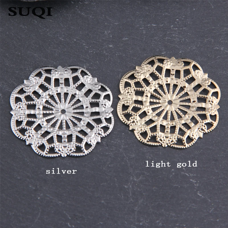 10Pcs รอบ Filigree ดอกไม้ Wraps ทองโบราณหัตถกรรมโลหะตัวเชื่อมต่อสำหรับ DIY Embellishments Scrapbooking เครื่องประดับอุปกรณ์เสริม