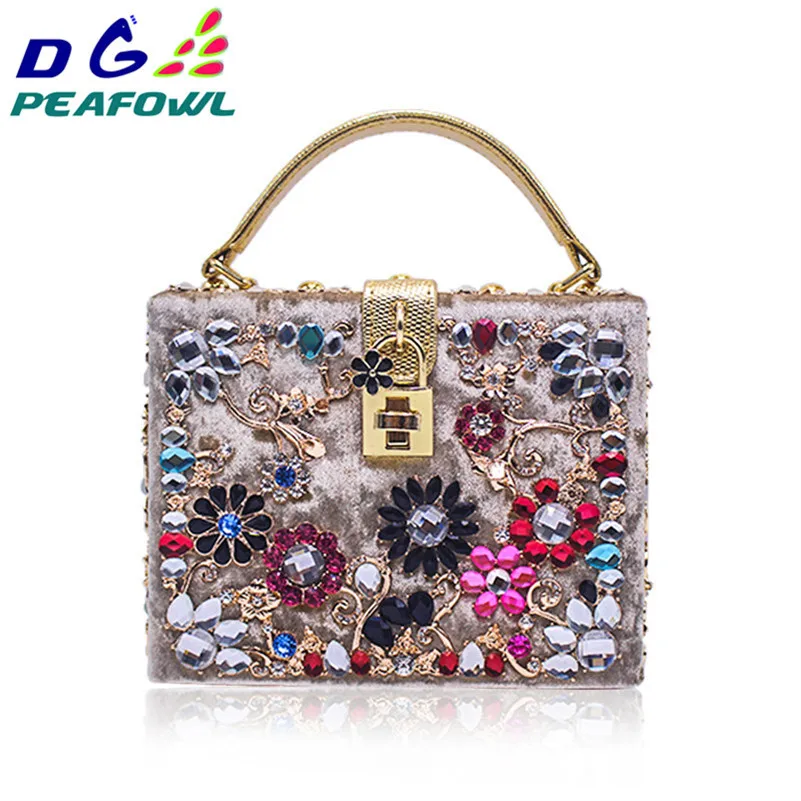 Fashion Prom evening bag diamond flower Clutch Bag hollow relief Corduroy/PU Ballot lock luxury handbag banquet bag party purse