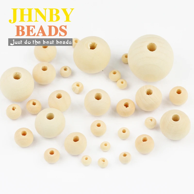 JHNBY Handmade Wooden Beads 5~30MM Natural wood Eco-Friendly Round Loose beads for Jewelry bracelet making DIY Accessories Toys