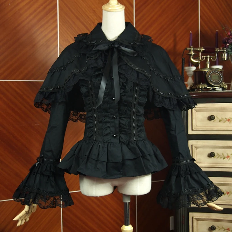 Voorjaar Vrouwen Wit Overhemd Vintage Victoriaanse Verstoorde Lace Blouse Dames Gothic Tops Lolita Prinses Kostuum Shawl Shirts 2 Stuks