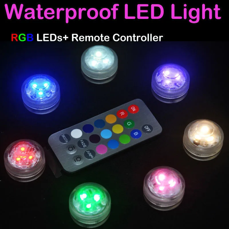 Floralizas sumergibles con control remoto, luces LED de 2 piezas con batería CR2032, 10 unids/lote