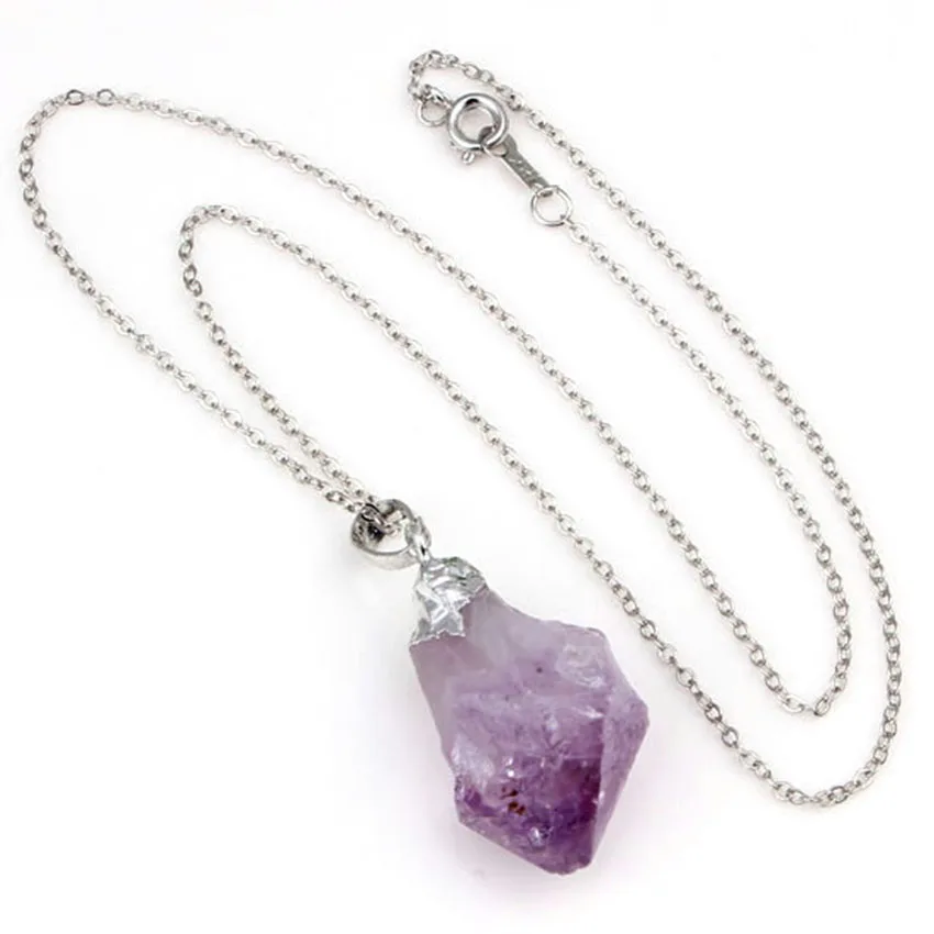 xinshangmie Silver Plated Link Chain Unique Irregular Natural Purple Amethysts Elegant Pendant Necklace Female Charms Jewelry