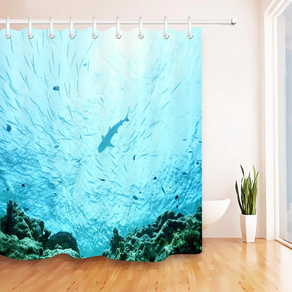 Blue Sea Fish 3d Waterproof Shower Curtains Liner With Bath Mat Set Polyester Bathroom Curtain Fabric for Bathtub Decor