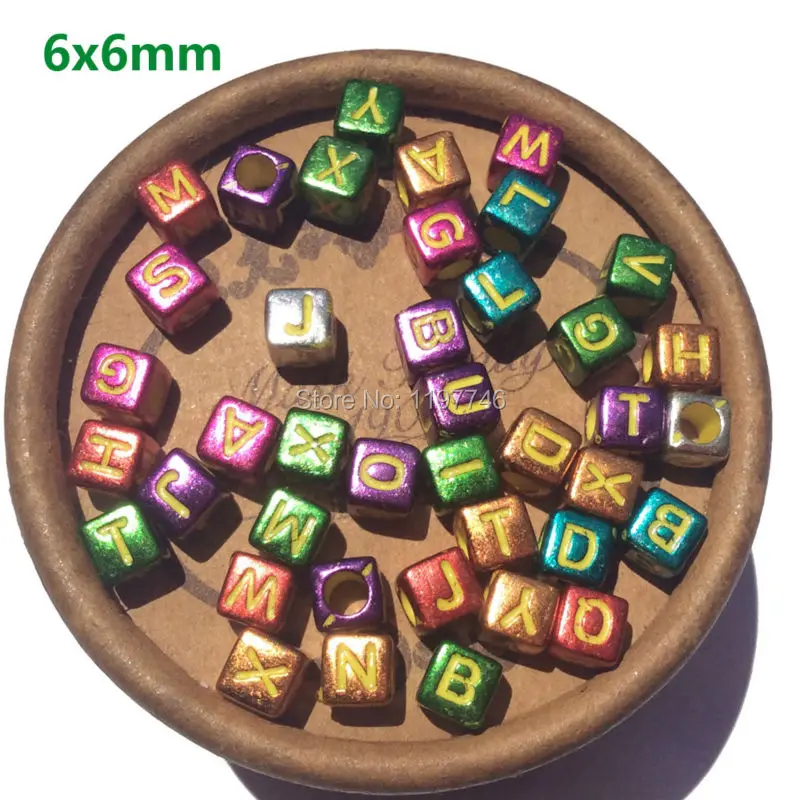 Mixed Gold Silver Plated Acrylic Letter Alphabet Cube Beads For Jewelry 6mm Charms Jewelry Findings DIY Accessories 2600PCs