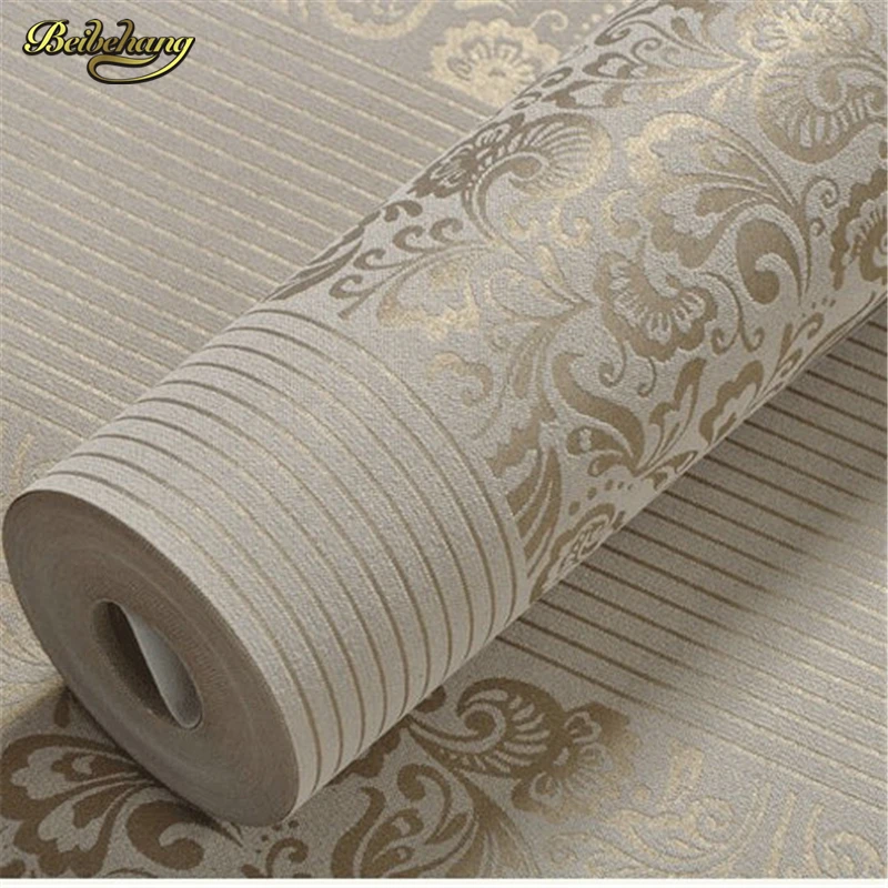 beibehang Non-woven wallpaper flocking modern minimalist bedroom living room TV background  perspective vertical striped