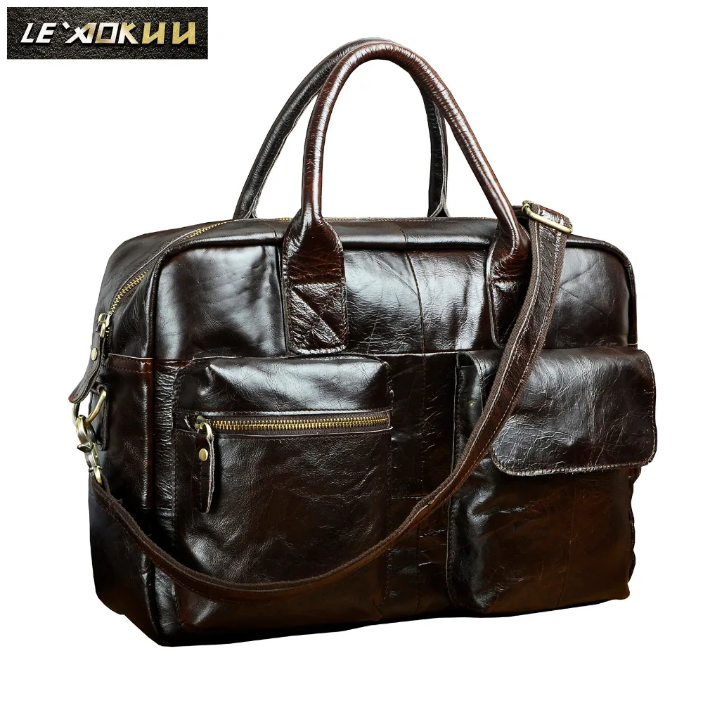 Men Genuine Leather Travel Business Briefcase 16\