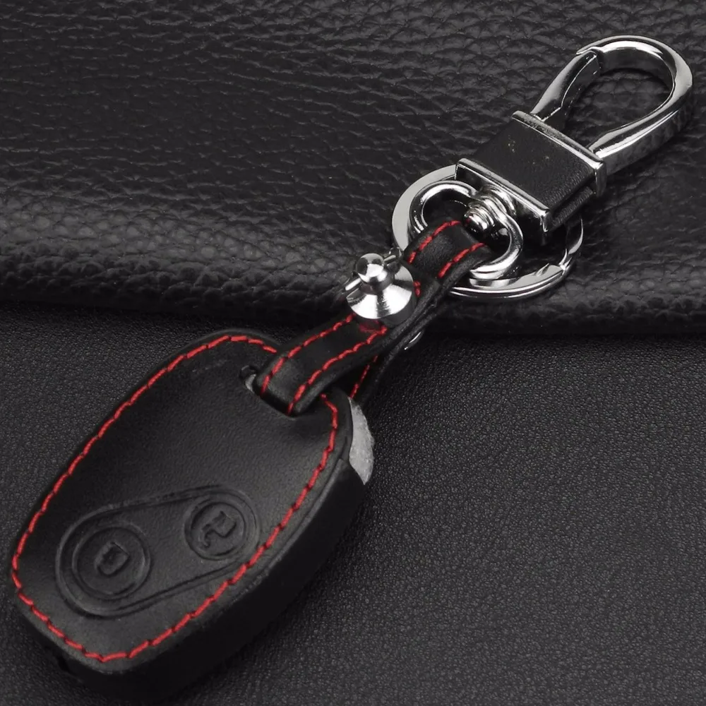 jingyuqin Leather KeyChain Ring Cover Case Holder For Honda CR-V Civic Fit Freed StepWGN Key Two 2 Buttons view 3