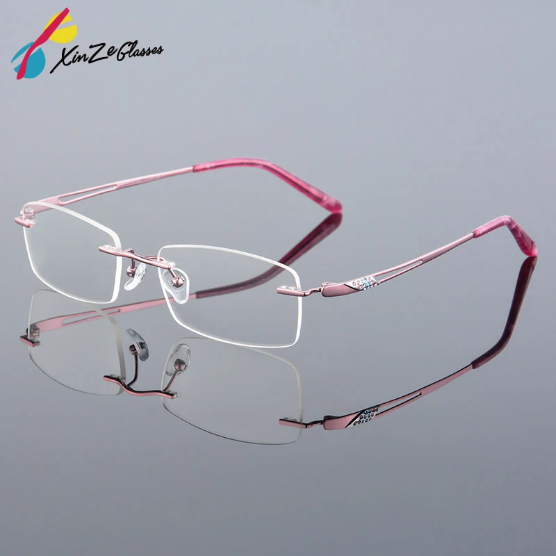 

Pure Titanium Eyeglasses Rimless Optical Frame Prescription Spectacle Frameless Glasses For Women Eye glasses 629 Slim Temple