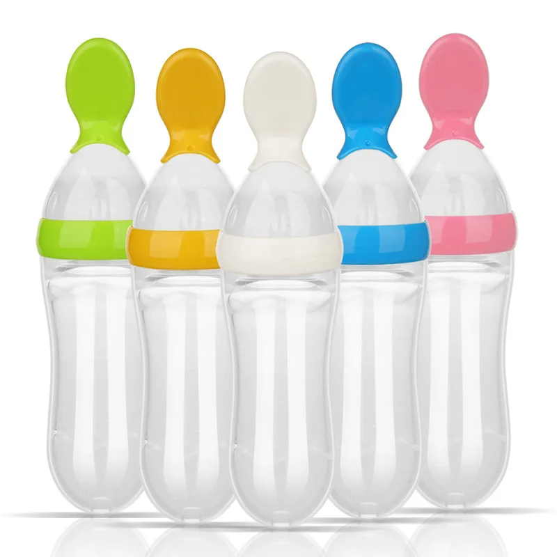 Squeezing Feeding Bottle Silicone Newborn Baby Training Rice Cereal Food Spoon Supplement Feeder Safe Useful Tableware for Kids