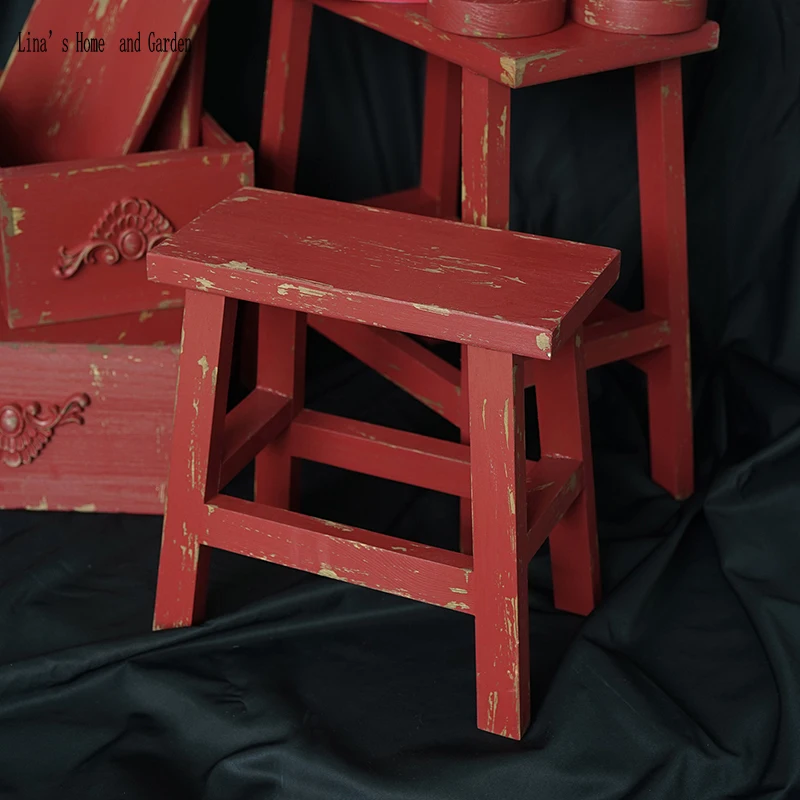 Chinese handmade wooden antique painted stool