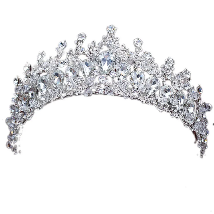 Baroque Magnificent Rhinestone Bridal Crown Tiaras Vintage Silver Color Crystal Beads Diadem for Women Wedding Hair Accessories