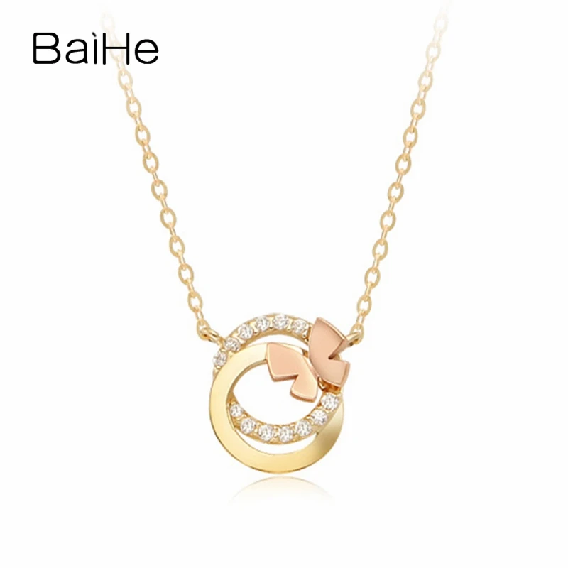 

BAIHE Solid 18K Yellow Rose Gold 0.06ct H/SI Natural Diamond Necklace Women Fine Jewelry Making Collar diamantes collier diamant