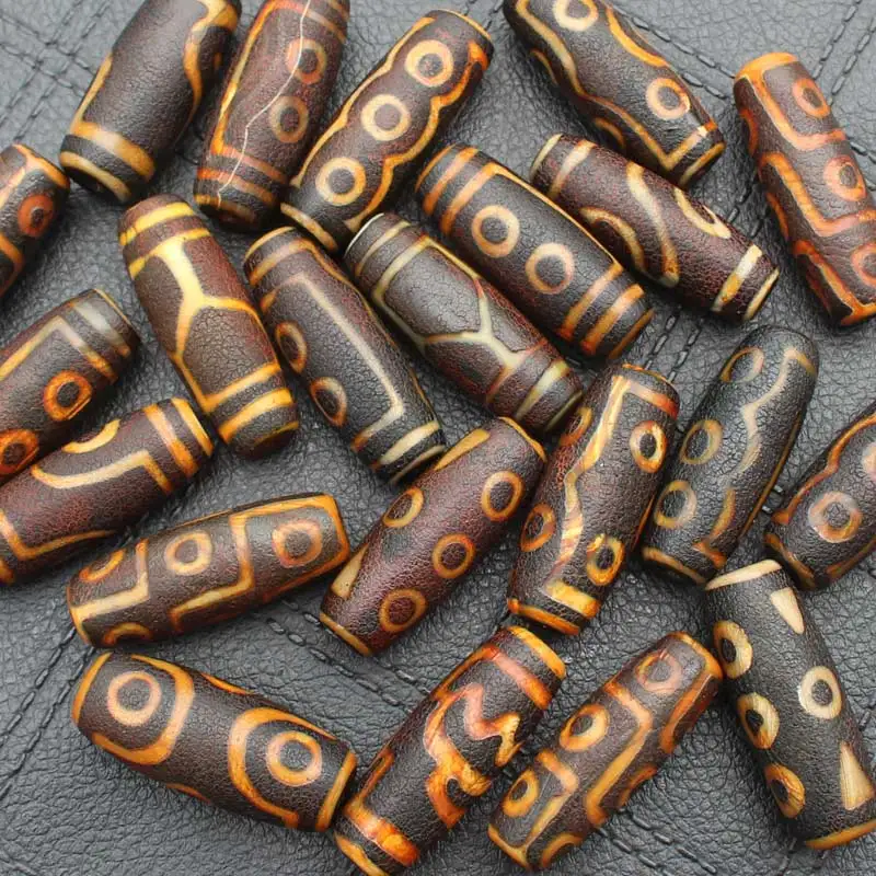 3pcs ,12-15x35-40mm,Oval Antique Tibet Agates Dzi Beads ,Large Variety of Patterns , Jewelry Making Beads