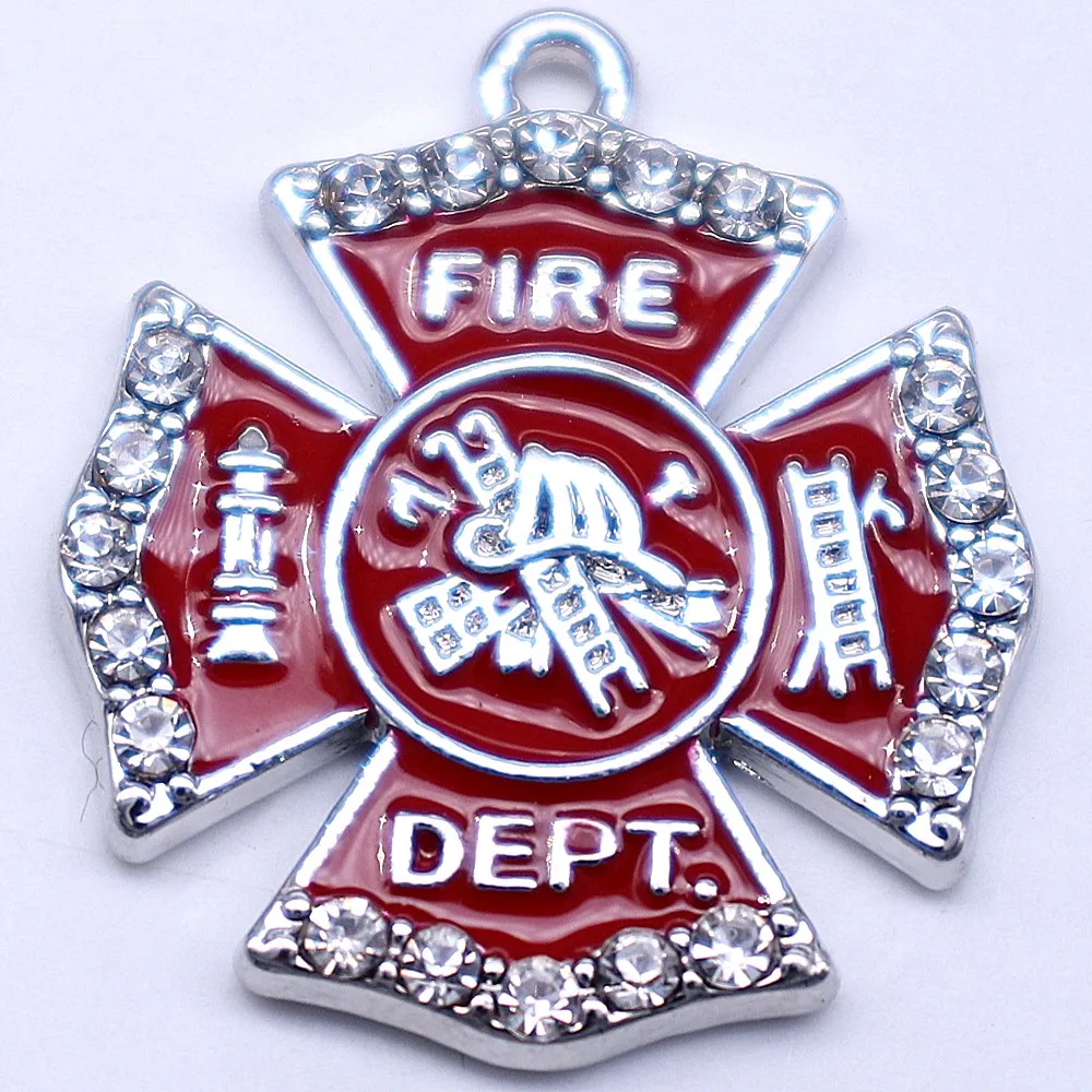 Alloy Eco Friendly Metal Enamel Oil Red Cross Firefighter Fire Dept Charms pendants For Necklaces Bracelets Making