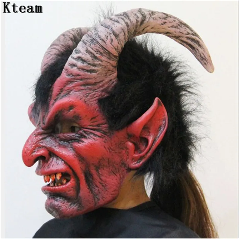2019 New Scary Adult Costume Horn Mask Horror Party Cosplay Halloween Latex Scary Horns Red Devil Mask for Party Cosplay