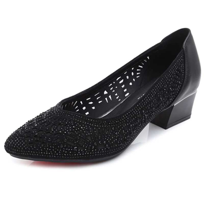 GKTINOO 2024 New Summer Fashion Pumps Cut-outs Women Crystal Casual Ladies Shoes High Heels Tenis Feminino Genuine Leather
