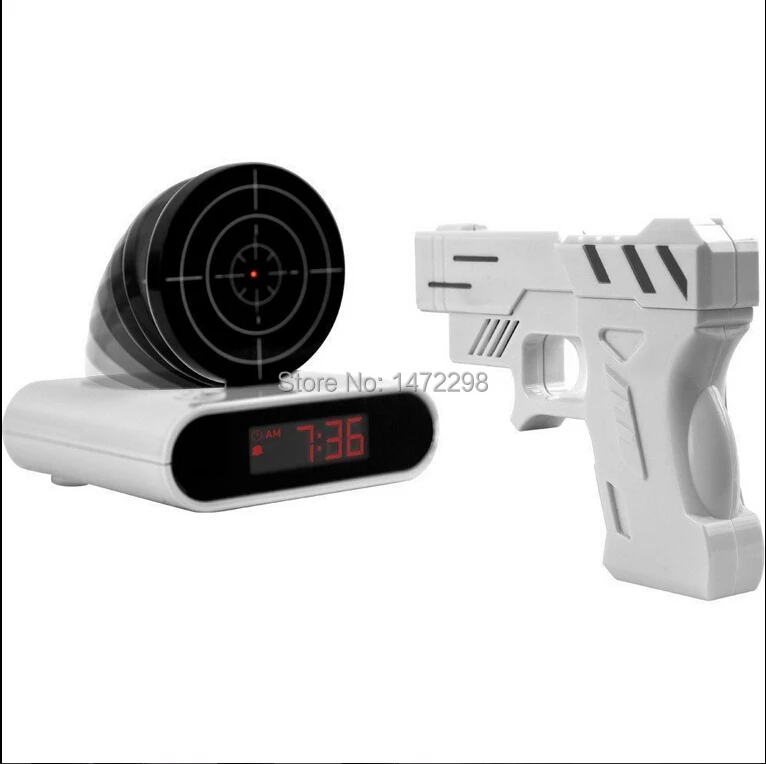 Novelty Gadget Funny LCD Gun Alarm Clock & Target Panel Shooting Game Toy Gifts