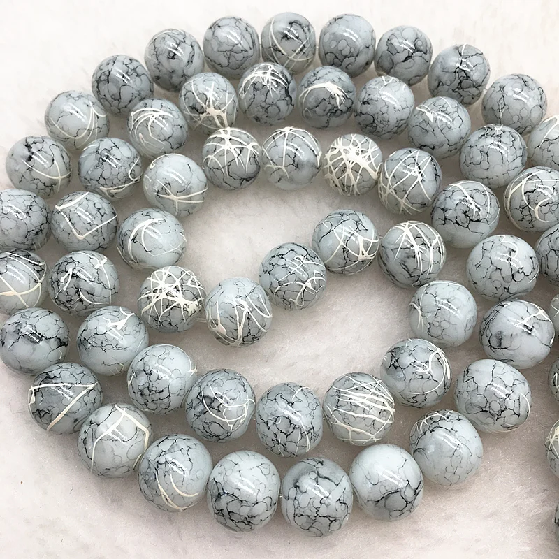 Wholesale 4/6/8/10mm light grey Glass Beads Round Loose Spacer Beads Pattern For Jewelry Making DIY Bracelet Necklace #19