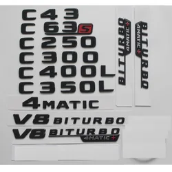 Emblemas pretos do brilho para Mercedes Benz, 4MATIC, W204, W205, W206, C43, C63 S, AMG, C200, C220, C250, C300, C350, C320, C400, C500