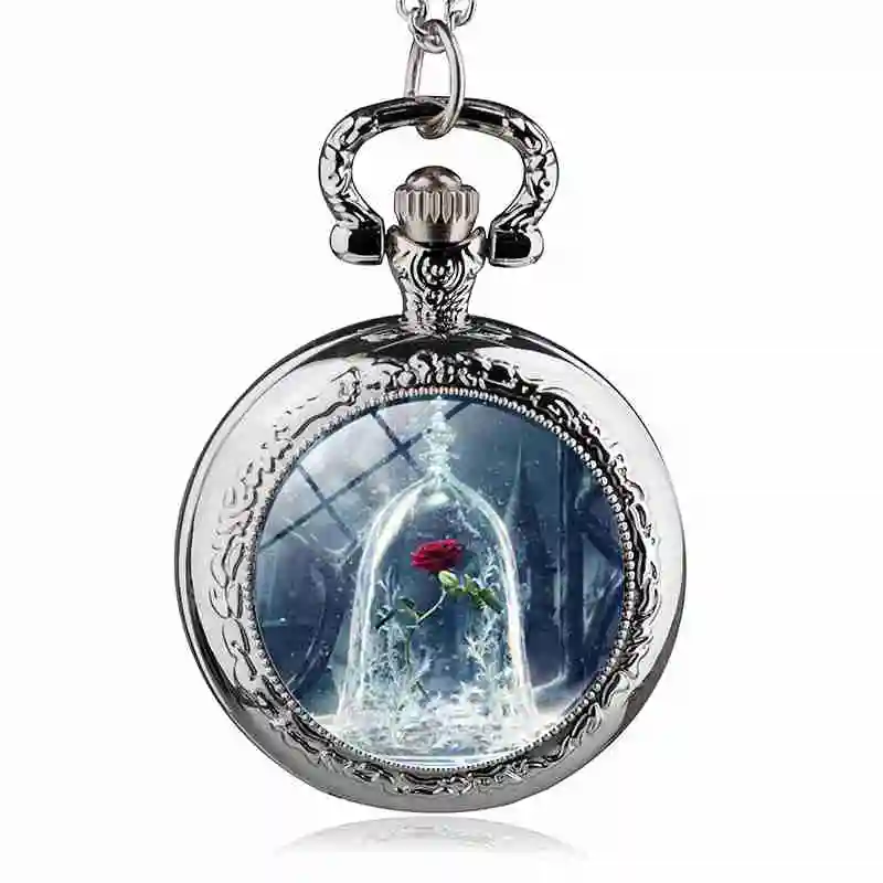 Moda film tema motivo floreale orologio da tasca donna bambini ciondolo collana gioielli orologi regalo