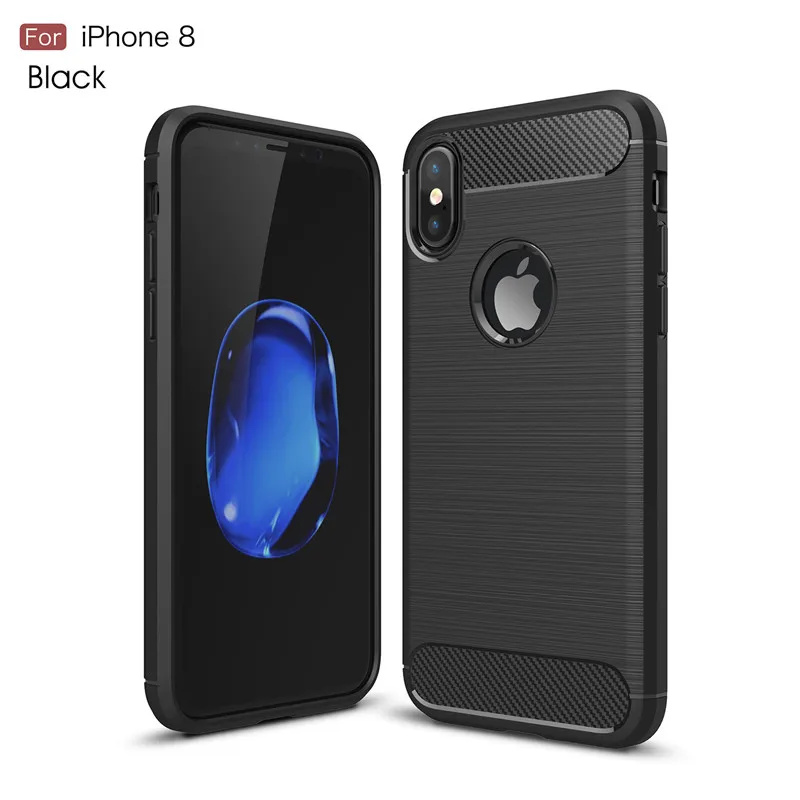 100  pcs Wholesale Luxury Shockproof Soft Carbon Fiber TPU Cases for iPhone 8  Case Silicone Coque  with custom logo