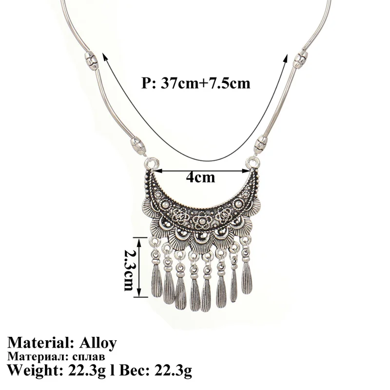Aihua Vintage Böhmische Quasten-Halsketten und Anhänger für Frauen, Schmuck, große Aussage, geschnitzte Blume, geometrisches Muster, Bijuterias – Detail 2