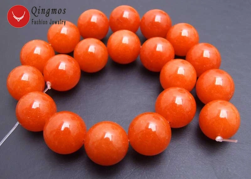 

Qingmos 18mm Red Round Natural Jades Stone Beads for Jewelry Making DIY Necklace Bracelet Pendant Loose Strand 15'' los692