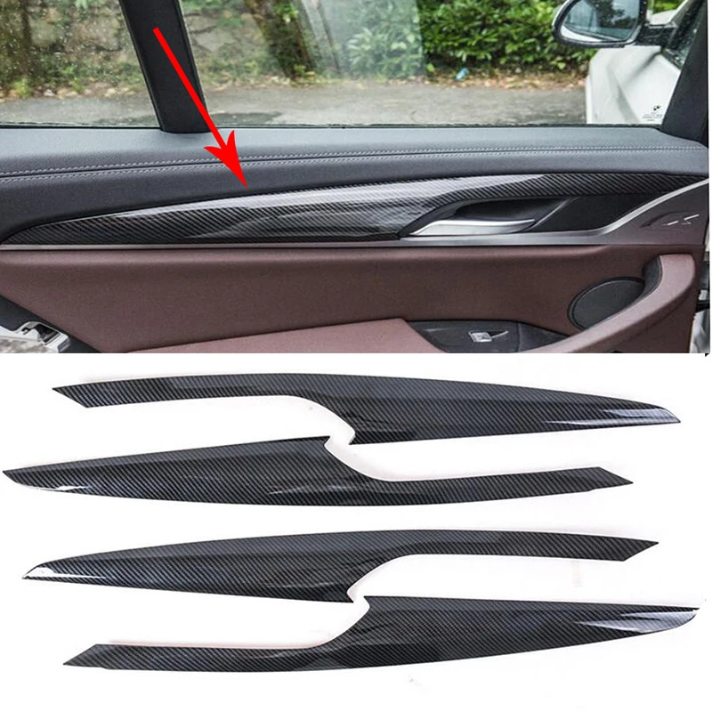 Car-styling ABS Inner Carbon Door Armrest Stripe Cover Trim 4PCS For BMW X3 G01 2018