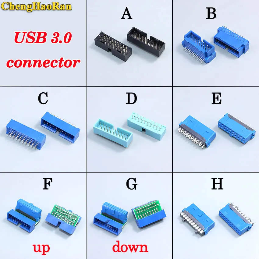 ChengHaoRan 1pcs USB 3.0 90 /180 degree 20pin 19pin male connector motherboard chassisplugged plate IDC 20 pin connector socket