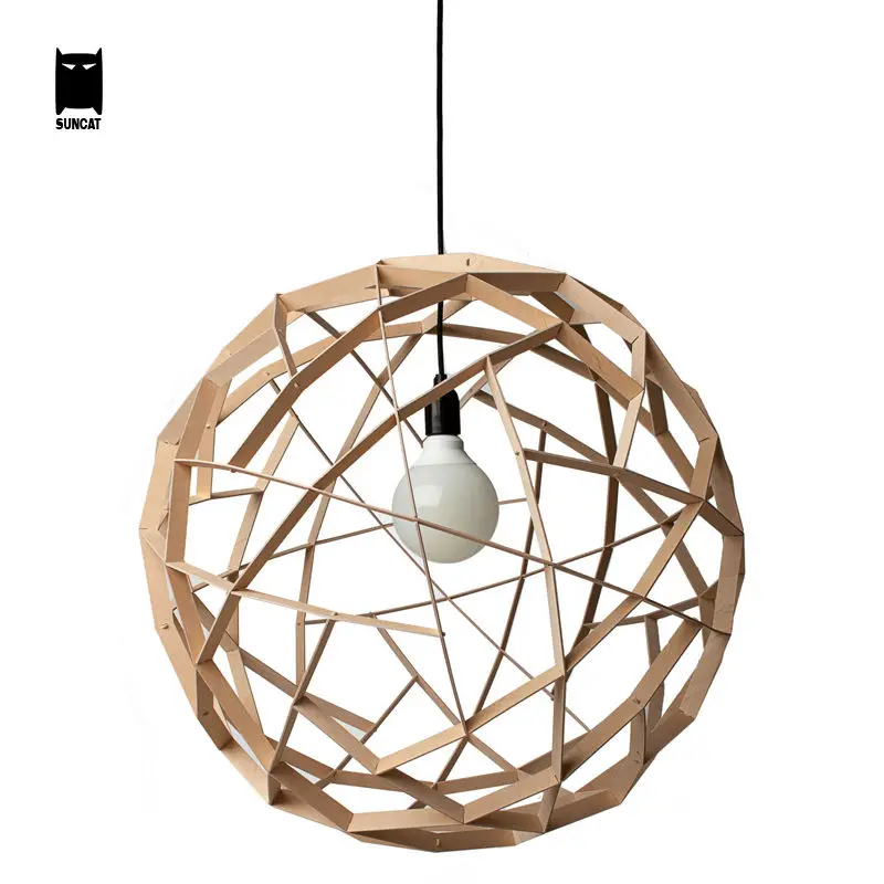 40/50cm Wood Round Ball Globe Sphere Pendant Light Fixture Korean Nordic Rustic Hanging Lamp Avize Luminaria Foyer Living Room